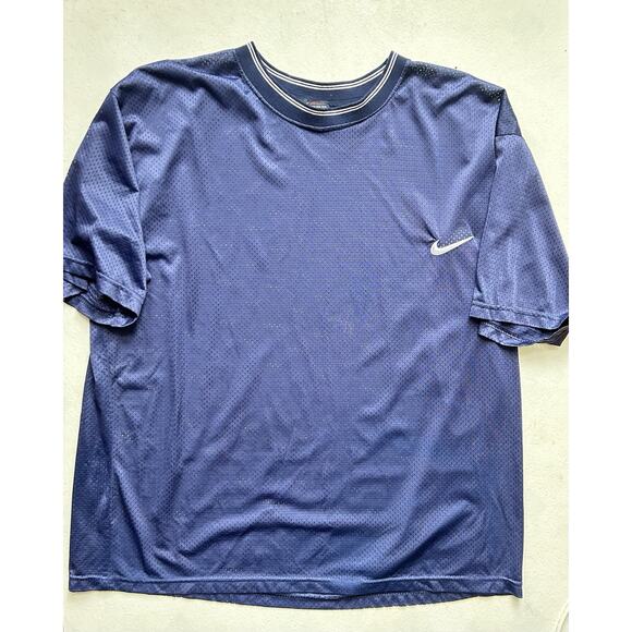 Vintage NIKE Swoosh Mini Logo Mesh Jersey Shirt Mens 2X Blue Made in the USA - Picture 7 of 10